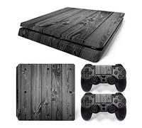 Morbuy PS4 Slim Skin Vinyl Autocollant Decal Sticker pour PlayStation 4 Slim Console + 2 Dualshock Manette Set (Wood Grey)