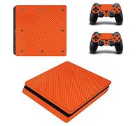 Morbuy PS4 Slim Skin Vinyl Autocollant Decal Sticker pour Playstation 4 Slim Console + 2 Dualshock Manette Set (Orange Carbon Fiber)