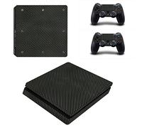 Morbuy PS4 Slim Skin Vinyl Autocollant Decal Sticker pour Playstation 4 Slim Console + 2 Dualshock Manette Set (Black Carbon Fiber)
