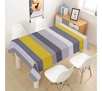 Morbuy Rayé Nappe Rectangulaire Anti Tache Nappe de Table Imperméable Lavable et Facile d'entretien Nappes pour Ménage Table Basse Jardin Extérieure (Gris Jaune,140x260cm)