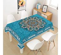 Morbuy Rectangulaire Nappe Ancien Impression de Mandala, Imperméable Nappe de Table Lavable et Facile d?Entretien Ménage Table Basse Nappe pour Cuisine Jardin (140x260cm,Bleu)