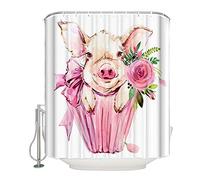 Morbuy Rideau de Douche Résistant à l'eau 3D Animal, Polyester Rideaux de Salle de Bain avec 12 Crochets Anti-moisissure Décor À La Maison (Cochon Rose,91x198cm(36 * 78in?)