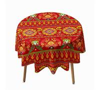 Morbuy Rondes Nappes Anti Taches, 3D Exotique Nappes Rondes Lavable et Facile d'entretien, Imperméable Polyester Nappe de Table pour Cuisine Jardin Fête (Paisley Rouge,Diamètre 180cm)
