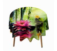 Morbuy Rondes Nappes Anti Taches, 3D Zen Nappes Rondes Lavable et Facile d'entretien, Imperméable Polyester Nappe de Table pour Cuisine Jardin Fête (Lotus Rouge,Diamètre 120cm)