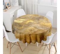 Morbuy Rondes Nappes Anti Taches, Marbre Imprimé Nappes Rondes Lavable et Facile d'entretien, Imperméable Polyester Nappe de Table pour Cuisine Jardin Fête (Jade Jaune,Diamètre 150cm)
