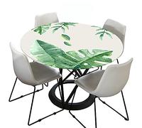 Morbuy Rondes Nappes avec Bord Élastique, 3D Feuille Imprimé Nappes Rondes Anti Taches Lavable, Imperméable Polyester Nappe de Table pour Cuisine Jardin Fête (Feuille de Banane,Diamètre 180cm)