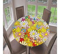 Morbuy Rondes Nappes avec Bord Élastique, 3D Marguerite Imprimé Nappes Rondes Anti Taches Lavable, Imperméable Polyester Nappe de Table pour Cuisine Jardin Fête (Multicolore,Diamètre 110cm)