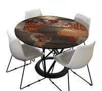 Morbuy Rondes Nappes avec Bord Élastique, 3D Monde Imprimé Nappes Rondes Anti Taches Lavable, Imperméable Polyester Nappe de Table pour Cuisine Jardin Fête (Grain de Bois,Diamètre 100cm)