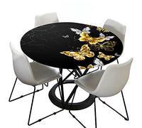 Morbuy Rondes Nappes avec Bord Élastique, 3D Nappes Rondes Anti Taches Lavable, Imperméable Polyester Nappe de Table Imprimé de Papillon pour Cuisine Jardin Fête (Papillon doré,Diamètre 120cm)