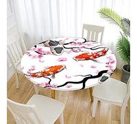 Morbuy Rondes Nappes avec Bord Élastique, 3D Poisson Impression Nappes Anti Taches Lavable, Imperméable Polyester Nappe de Table pour Cuisine Jardin Fête Table (Poisson Rose,120cm)