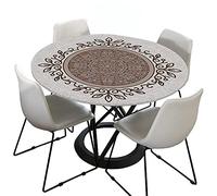Morbuy Rondes Nappes avec Bord Élastique, Bohême Nappes Rondes Anti Taches Lavable, Imperméable Polyester Nappe de Table 3D Imprimé pour Cuisine Jardin Fête (Beige,Diamètre 150cm)