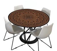 Morbuy Rondes Nappes avec Bord Élastique, Bohême Nappes Rondes Anti Taches Lavable, Imperméable Polyester Nappe de Table 3D Imprimé pour Cuisine Jardin Fête (d'or,Diamètre 120cm)