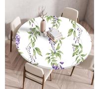 Morbuy Rondes Nappes avec Bord Élastique, Feuilles de Jardin Plastique Nappes Cirée Rondes Anti Taches, Imperméable Nappe de Table pour Cafe Cuisine Fête Table (110cm,Violet)