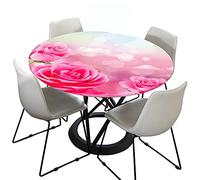 Morbuy Rondes Nappes avec Bord Élastique, Floral Imprimé Nappes Rondes Anti Taches Lavable, Imperméable Polyester Fleur Nappe de Table pour Cuisine Jardin Fête (Rose Rose,Diamètre 100cm)
