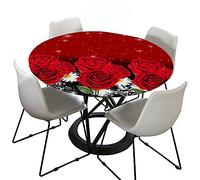 Morbuy Rondes Nappes avec Bord Élastique, Floral Imprimé Nappes Rondes Anti Taches Lavable, Imperméable Polyester Fleur Nappe de Table pour Cuisine Jardin Fête (Rose Rouge,Diamètre 100cm)