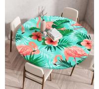 Morbuy Rondes Nappes avec Bord Élastique, Monstre Tropical Plastique Nappes Cirée Rondes Anti Taches, Imperméable Nappe de Table pour Cafe Cuisine Jardin Fête Table (80cm,Flamant)