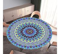 Morbuy Rondes Nappes avec Bord Élastique, Nappes Rondes Anti Taches Lavable, Imperméable Polyester Nappe de Table Imprimé de Mandala pour Cuisine Jardin Fête Table (Bleu Violet,Diamètre 100cm)