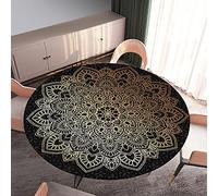 Morbuy Rondes Nappes avec Bord Élastique, Nappes Rondes Anti Taches Lavable, Imperméable Polyester Nappe de Table Imprimé de Mandala pour Cuisine Jardin Fête Table (Or Noir,Diamètre 100cm)
