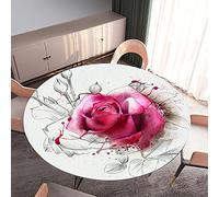 Morbuy Rondes Nappes avec Bord Élastique, Nappes Rondes Anti Taches Lavable, Imperméable Polyester Nappe de Table Imprimé de Rose Fleur pour Cuisine Jardin Fête Table (Fleur Rose,Diamètre 150cm)