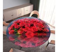 Morbuy Rondes Nappes avec Bord Élastique, Nappes Rondes Anti Taches Lavable, Imperméable Polyester Nappe de Table Imprimé de Rose Fleur pour Cuisine Jardin Fête Table (Fleur Rouge 2,Diamètre 150cm)
