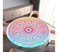 Morbuy Rondes Nappes avec Bord Élastique, Nappes Rondes Anti Taches Lavable, Imperméable Polyester Nappe de Table Imprimé de Mandala pour Cuisine Jardin Fête Table (Rose Bleu,Diamètre 100cm)