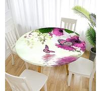 Morbuy Rondes Nappes avec Bord Élastique, Nappes Rondes Anti Taches Lavable, Imperméable Polyester Nappe de Table Imprimé de Papillon pour Cuisine Jardin Fête Table (Mauve,Diamètre 100cm)