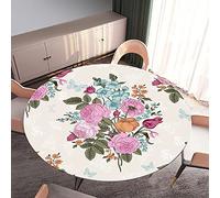 Morbuy Rondes Nappes avec Bord Élastique, Nappes Rondes Anti Taches Lavable, Imperméable Polyester Nappe de Table Imprimé de Rose Fleur pour Cuisine Jardin Fête Table (Fleur Bleue,Diamètre 150cm)