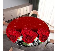 Morbuy Rondes Nappes avec Bord Élastique, Nappes Rondes Anti Taches Lavable, Imperméable Polyester Nappe de Table Imprimé de Rose Fleur pour Cuisine Jardin Fête Table (Fleur Rouge 1,Diamètre 120cm)