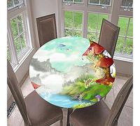 Morbuy Rondes Nappes avec Bord Élastique, Nappes Rondes Anti Taches Lavable, Imperméable Polyester Nappe de Table Contes de fées Imprimé pour Cuisine Jardin Fête (Monde elfique,Diamètre 130cm)