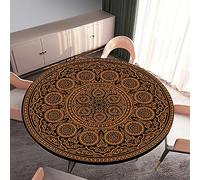 Morbuy Rondes Nappes avec Bord Élastique, Nappes Rondes Anti Taches Lavable, Imperméable Polyester Nappe de Table Imprimé de Mandala pour Cuisine Jardin Fête Table (d'or,Diamètre 100cm)