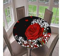 Morbuy Rondes Nappes avec Bord Élastique, Nappes Rondes Anti Taches Lavable, Imperméable Polyester Nappe de Table Rose Imprimé pour Cuisine Jardin Fête (Gypsophile,Diamètre 120cm)