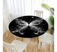 Morbuy Rondes Nappes avec Bord Élastique, Nappes Rondes Anti Taches Lavable, Imperméable Polyester Nappe de Table Imprimé de Papillon pour Cuisine Jardin Fête Table (Noir,Diamètre 150cm)