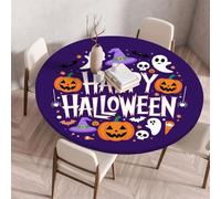 Morbuy Rondes Nappes avec Bord Élastique, Plastique Nappes Cirée Rondes Anti Taches, Nappe de Table pour Cafe Cuisine Jardin Fête Table -Halloween (Crâne Blanc,140cm)