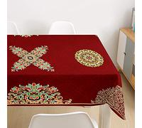 Morbuy Rouge Nappe Rectangulaire Anti Tache Nappe de Table Imperméable Lavable et Facile d'entretien pour Ménage Table Basse Jardin Extérieure Picnic (Totem de Badge,140x140cm)