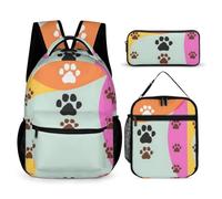 Morbuy Sac a Dos Enfant Ado 3 Pièces Empreintes de Pas (Multicolore)