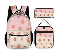 Morbuy Sac a Dos Enfant Ado 3 Pièces Empreintes de Pas (Rose et Beige)