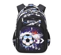 Morbuy Sac à Dos Football pour Garçons Enfants Graffiti Football Cartable Primaire Collégiens Sac à Dos Grande Capacité Léger Tissu Oxford déperlant pour Voyage et Quotidien (Noir)
