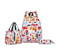 Morbuy Sac à Dos Garçon Fille Enfants Cartable Primaire Collégiens Sac d'école Sac à Dos Loisir 3 en 1 avec Sac à Déjeuner et Trousse à Crayons, Léger, Grande Capacité (Voiture Rouge)