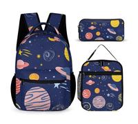 Morbuy Sac à Dos Garçon Fille Imprimé Planète Univers Cartable Primaire Ensemble Sac d'école Enfants 3 pièces avec Sac à Dos, Sac à Déjeuner et Trousse à Crayons, Grande Capacit (Couleur A)