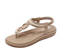 Morbuy Sandales Plates Femmes, Chaussures de Ville Été à Style Bohême Strass Tongs Flip Flops Plage Vacances Plats Confortables pour Pieds Larges Grande Taille 35-45 (40 EU = 250 mm, Abricot)