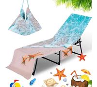 Morbuy Serviette de Bain pour Chaise Longue, Motif Étoile de Mer 3D Serviette de Plage pour Chaise Longue avec Poche Drap Plage Microfibre Housse Protection Transat (Plage de Sable)