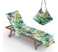 Morbuy Serviette de Plage en Microfibre pour Chaise Longue, Hawaïen Serviette de Transat Bain de Soleil avec Poches, Housse Serviette Pliable Légère pour Jardin Plage (Plage d'Été,73x210cm)