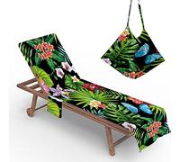 Morbuy Serviette de Plage en Microfibre pour Chaise Longue, Hawaïen Serviette de Transat Bain de Soleil avec Poches, Housse Serviette Pliable Légère pour Jardin Plage (Papillon Bleu,73x210cm)