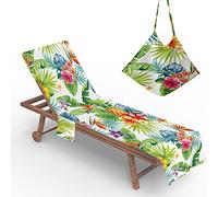 Morbuy Serviette de Plage en Microfibre pour Chaise Longue, Hawaïen Serviette de Transat Bain de Soleil avec Poches, Housse Serviette Pliable Légère pour Jardin Plage (Ananas,73x210cm)