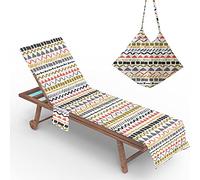 Morbuy Serviette de Plage pour Chaise Longue en Microfibre, Serviette pour transat Bain de Soleil avec Poches, Géométrie Rayures Housse Serviette Portable pour Jardin Plage (Facile,73x210cm)