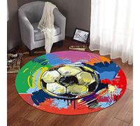 Morbuy-Shop 3D Tapis Rond Salon, d'enfants Lavable Super Doux Chambre à Coucher Restaurant Anti-dérapant Tapis d'Entrée Absorbant Ménage Rug Salle Couloir Décoration (80x80cm,Football)