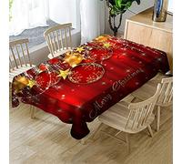 Morbuy-shop Nappe Noël Rectangulaire, Fête Style 3D Imprimé Nappes Imperméable Anti Taches Étanche à l'huile Lavable pour Fête Decoration Ménage Jardin Picnic (Étoiles d'or,140x260cm)