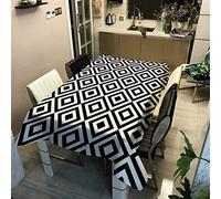 Morbuy-Shop Nappe Rectangulaire Imperméable, Treillis Géométrie Nappe de Table Lavable et Facile d?Entretien Ménage Table Basse Extérieure Nappe pour Picnic Cuisine Jardin (Noir Blanc 4,140x200cm)