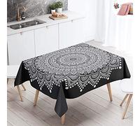 Morbuy-Shop Nappe Rectangulaire Nappe de Table Imperméable étanche Anti Tache Lavable et Facile d?Entretien Ménage Table Nappe pour Picnic Cuisine Jardin -3D Mandala (Black Classic,140x180cm)