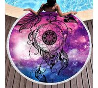 Morbuy-shop Serviette de Plage Ronde Mandala Bohemia, Drap de Plage la Tapisserie Châle Yoga Nappe Tapis de Pique-Nique Portable Tenture 150cm en Tissu Éponge 2 Clips (Capteur de rêves Noir,150cm)